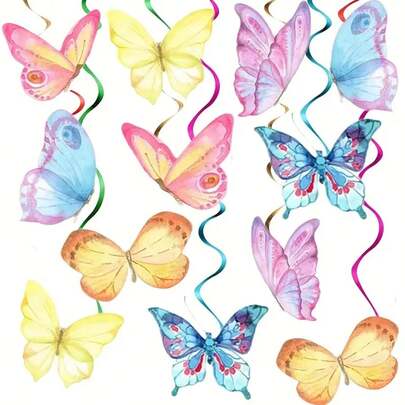 6pcs Colorful Butterfly Spiral Pendants, Suitable For Garden And Afternoon Tea Decoration - Perfect For Spring Outings And All-Season Celebrations