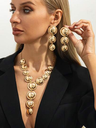3ชิ้น/ชุด สร้อยคอพร้อมจี้วงกลมเรขาคณิตสไตล์โบฮีเมียนและต่างหูเข้าชุด หรูหราและลำลอง สำหรับใส่ในชีวิตประจำวัน, งานปาร์ตี้, ออกเดทกับคู่รัก, งานแต่งงาน, วันเกิดวันหยุดของผู้หญิง, ของขวัญเครื่องประดับอเนกประสงค์