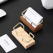 1pc Wooden Card Holder, Simple Desktop Card Display Rack, Beechwood & Walnut Wood Metal Card Stand, Home & Office Supplies - Multicolor - View 5