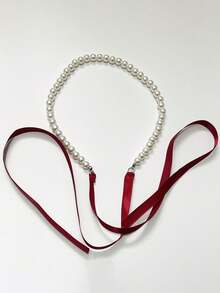 1 件时尚复古法式天鹅绒仿珍珠蝴蝶结项链首饰 - 彩色 - 查看 8