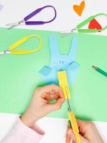 Mini Push-Button Scissors With Loop Handle, Ergonomic Design, Colorful Handle And Auto-Rebound Function, Suitable For Students And People With Special Needs For Daily Crafting; Ergonomic Design Kindergarten Training Scissors. - Multicolor - View 2