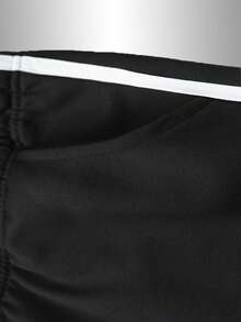 Women's Casual Black Straight Leg Sweatpants With White Side Stripe, Pockets, Knit Fabric, Loose & Comfortable, Aesthetic - Black - View 10
