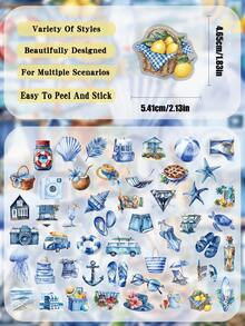 50pcs Summer Beach Stickers For Laptop Case Diary Notebook Room Desktop Decor DIY Transparent Stickers - Multicolor - View 2