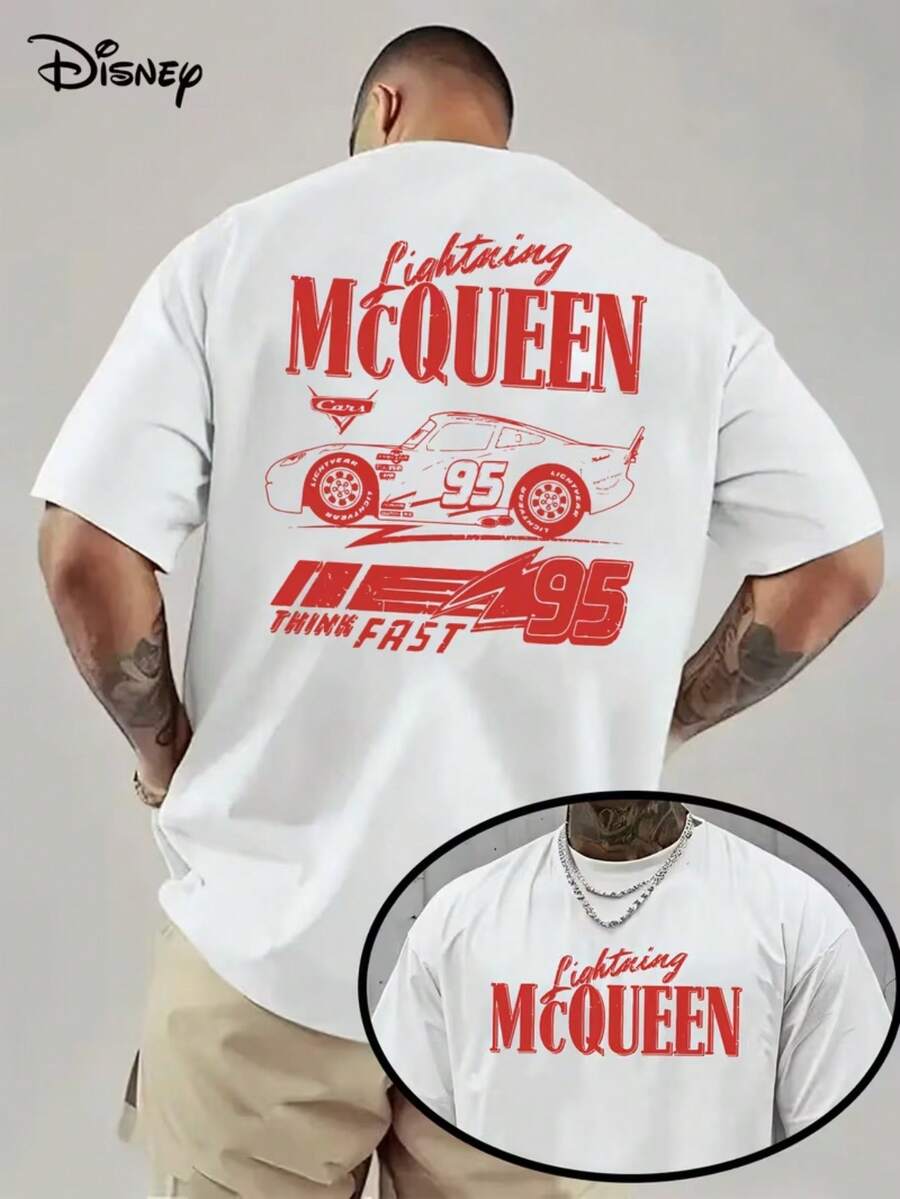 Genuine Authorization 1 Piece, Retro Disney Lightning McQueen Shirt, Disney Car, Adult Men's Casual Shirt, Short-Sleeved Loose Breathable T-Shirt In Summer. - White - View 1