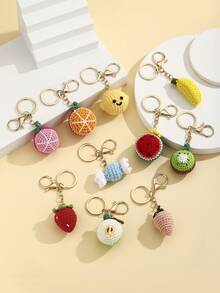 1个DIY手工创意水果钥匙扣，手工编织草莓、柠檬、香蕉、西瓜钥匙圈，创意礼物，适合送给爱人、朋友、女友，节日、手机、汽车配件、派对小礼物 - 彩色 - 查看 3