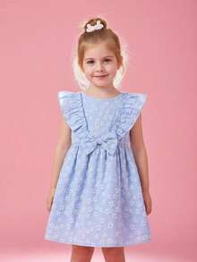 Young Girls Spring/Summer Jacquard Bowknot Decor Little Party Dress