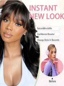 Clip In Bangs - 1pc 10Inch Blend Human Hair Bangs,Wispy Bangs Clip In Hair Extensions, Brown Black Blonde Air Bangs Fringe With Temples Hairpieces For Women Curved Bangs For Daily Wear - Multicolor - View 8