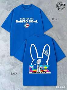 BadBunny Benito Bowl T Shirt,Retro Washed T-Shirt Double Sided Printed (230 Pure Cotton T-Shirt),Christian Gift, Men's T-Shirt, Men's Casual, Comfortable, Fashionable T-Shirt, Street Style Cottonwinter Clothes For Women ST Patrick' S Day - 藍色 - 查看 3