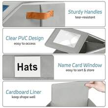 Extra Large Baseball Hat Organizer - Upgrade 4/2/1pcs Hat Organizer For Baseball Caps -Stackable Storage With Textured Leather Handle - Clear Lid, Drawer & Flip-Top Access, Holds 12–24 Hats For Closet Or Travel, Space-Saving Oxford Cloth Hat Box For Closet, Breathable Fabric, More Stable Perfect For Seasonal Storage And Display - 黑色 - 查看 9