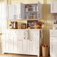 Wall Cabinets For Laundry RoomShaker Wall Mounted Kitchen Cabinets With Adjustable Shelf Floating Hanging Storage Cabinet For Laundry Room Bathroom Kitchen 62.8" W X 12" D X 21.7" H - 48"W - View 6