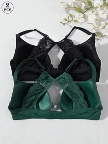 Bộ 2 áo ngực có gọng cài trước, dây đeo có thể điều chỉnh và phối ren, áo ngực hở lưng gợi cảm không gọng, mềm mại và thoáng khí với khóa cài phía trước, cúp ngực dày dặn, lý tưởng cho đi làm, mặc hàng ngày, ở nhà và đa năng, áo ngực có gọng dành cho nữ. - Nhiều màu - Xem 3