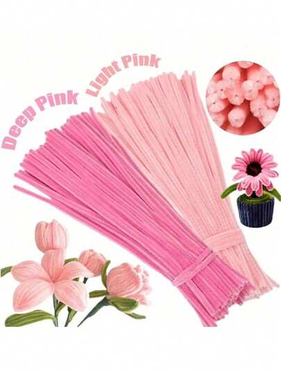 100pcs Mixed Pink 8mm/0.31" Thick Chenille Stems With Tutorial Video, Christmas Craft Pipe Cleaners For DIY Handmade And Cleaning, Craft And Craft Decoration Chenille Stems, Graduation Gift, Birthday Gift
