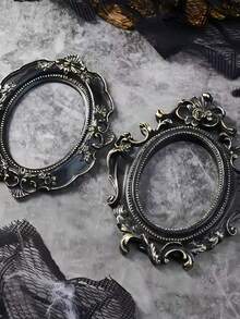 1 قطعة إطار صورة بشكل بيضاوي مصنوع من الراتنج بنمط زهري عتيق باللون الأسود، مناسب للتصوير الفوتوغرافي وديكور المنزل المصغر وديكور عيد الهالوين - متعدد الألوان - مشاهدة 8