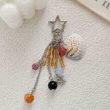 1个手工制作的海星贝壳包饰，浪漫复古金色串珠吊坠，海洋风钥匙扣 - 銀色 - 查看 1