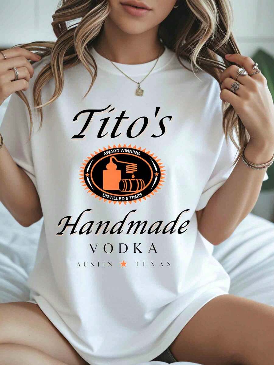 Titos Handmade Vodka Austin Texas Award Winning Distilled Five Times Unisex T-Shirt Graphic Tee For Men Women Casual Wear Party Outfit Summer Top - trắng - Xem 1