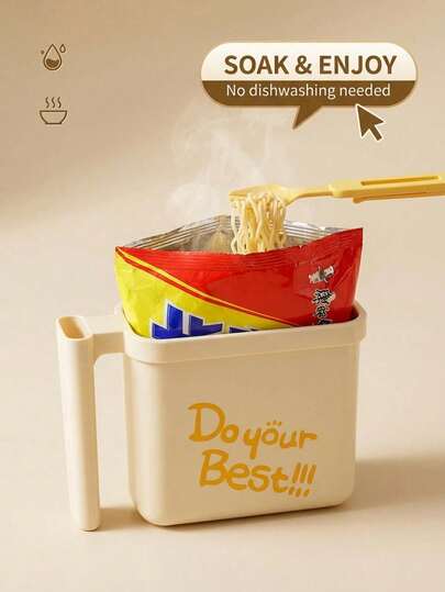 Creative Hands-Free Instant Noodle Bowl Holder, With Bag Clip And Chopstick Slot, Heat-Resistant Handle, Ramen Bowl Stand, Portable Slouchy Kitchen Tool For Dorm, Office And Travel. Made Of Heat-Resistant PP Material, Easy To Clean, "Do Your Best" Aesthetic Design.