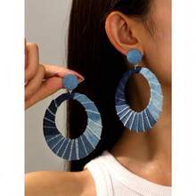 1 Pair Western Cowboy Punk Style/Casual Fashion Exaggerated Earrings, Handmade Oval Cowgirl Earrings, Suitable For Daily Wear Or Parties, A Gift For Women - 1blue - 查看 2