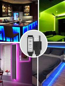 1卷RGB LED灯带,LED桌面装饰灯,自粘式,USB供电,家用照明LED灯带,多用途装饰灯,适用于节日、家居装饰、氛围照明、电视和电脑背光,建议长度1米至5米(无遥控器,按钮在数据线上) - 彩色光 - 查看 8