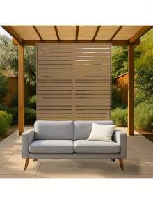 Pantalla de privacidad exterior de metal, valla de privacidad de acero galvanizado decorativa con soporte de 72 in h*47 in w, panel divisor de habitación para patio, deck, balcón, jardín, interior y exterior - Marrón - Ver 3