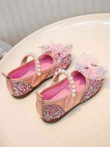 1 par de zapatos de niña con mariposas multicolor y decoración de strass, zapatos de princesa con suela suave y decoración de perlas, adecuados para primavera, verano, fiestas de cumpleaños, actuaciones escolares, zapatos etéreos y delicados - Rosa - Ver 4