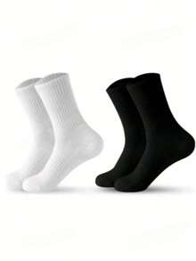 1/5/10/20 paires de chaussettes montantes noires et blanches pour femmes, chaussettes de sport respirantes convenant pour la course, le basket-ball, le cyclisme, les longues chaussettes - Noir et Blanc - Voir 3