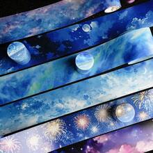 Conjunto Etori Life Night Island Starry Sky (1 unidade) - Fita adesiva para diário com estampa de céu estrelado, fogos de artifício e degradê em tons de azul e roxo, ideal para decorar cadernos, laptops, capas de celular, álbuns de fotos e projetos de scrapbooking. - Multicolorido - Ver 3