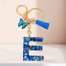 1个蓝色字母钥匙扣，可爱蝴蝶树脂钥匙链，适用于包包、背包、车钥匙，女士日常礼物 - 藍色 - 查看 21