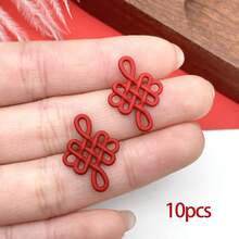 10/15pcs Enamel Chinese Knot New Year Lucky Blessing Tassels Charm Red Alloy Festive Pendant For DIY Jewelry Crafts Accessories Finding