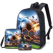 3-pack ryggsäckar, fotbolls-/matchmönster, unisex, inkluderar axelväska, pennfodral och ryggsäck