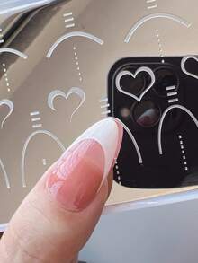 1pc French Line Nail Art Stamping Plate, Nail Art Stamping Tool Set, French Pointed Heart Nail Art Stamping Template, Suitable For French Manicure DIY Home Salon - Multicolor - View 4