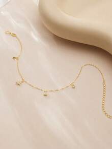 1pc S925 Sterling Silver Elegant Cubic Zirconia Octagram Pendant Anklet, Versatile Daily & Holiday Wear Accessory, Gift For Women - Star - View 3