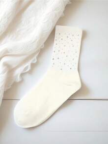 1 Pair Women's Luxury Crystal Embellished Socks, High-Quality Rhinestone Decorated Fashion Socks