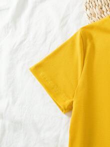 2 Stücke Mädchen Lässig Outfits: Herz Muster Figurbetontes Kurzarm Top und gestreifte Herz Dekor Hose mit Gummibund, Sommer - Gelb - Übersicht 4