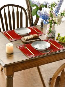 4/6pcs Chinese Dragon Pattern Chinese New Year Style Placemats, Heat Insulation Pads, Dining Table Decor, New Year Party Tableware Coasters, Modern Home Decor Linen Placemat Accessories - Multicolor - View 3