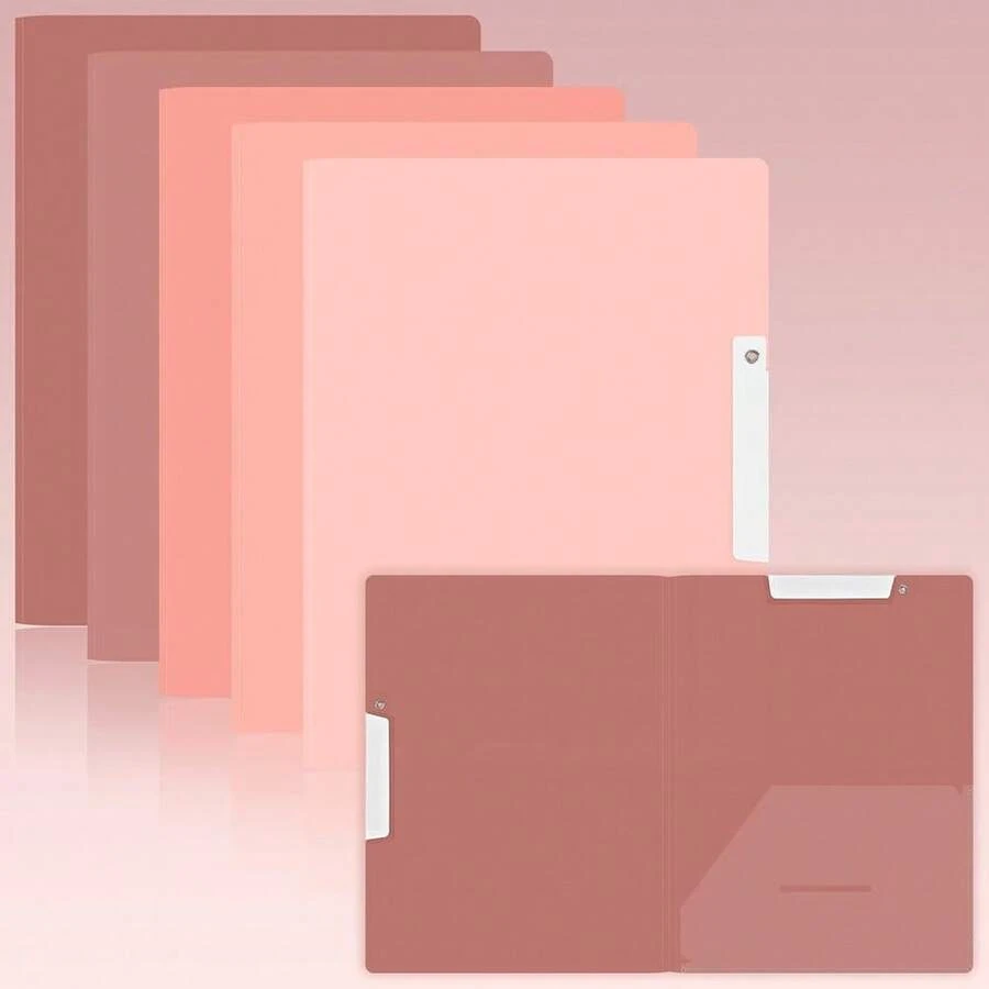 5Pcs Gradient Report Covers With Swing Clip, Report Folder For A4 & Letter Size Paper, Plastic Folders With Double Clip, Presentation Binder For Schoolsss Business (Pink) - 粉色 - 查看 1