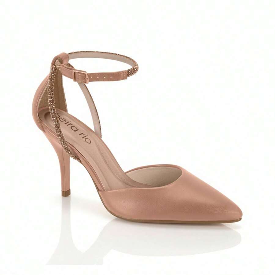 Beira Rio Women's Stiletto Heel With Ankle Strap And Rhinestones - Nude/Rose Gold - View 1