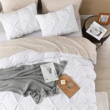 SS ART Pinch Pleated 3pcs Duvet Cover Set, Soft Pintuck Bedding Sets With Pillowcases - Navy Blue - View 6