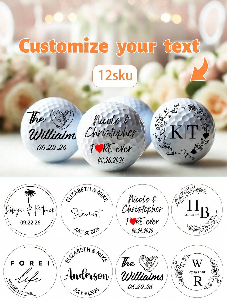 Custom Wedding Golf Balls,Custom Text,Personalized Names & Date, Bride And Groom Gift,Personalized Wedding Golf Ball Gift, Wedding Favor, Bride And Groom Golf Balls - Multicolor - View 1