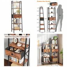 5 Tier Ladder Shelf, Tall And Narrow Bookshelf With Drawer,Standing Bookcase Units, Industrial Open Display Shelves Organizer For Bathroom,Kitchen,Bedroom,Living Room,Rustic Brown - Nâu mộc mạc - Xem 1