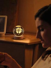 7-Color Clover Crystal Ball Lamp, USB Powered With Wooden Base, Valentine's Day Gift, Home Bedroom Decor, Suitable For Office, Hotel, Birthday Party And Holiday Gifts - Multicolor - View 10