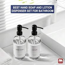GMISUN Glass Soap Dispenser With Pump, 2 Pack Clear Bathroom Hand Soap Dispenser With Stainless Steel Pump, 17 Fl Oz Refillable Kitchen Hand And Dish Soap Dispensers Set, Modern Liquid Pump Bottles - 透明瓶+黑色泵 - 查看 6