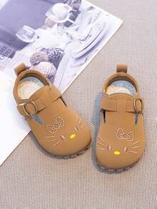 1 Pair Unisex Kids Leather Cute Loafers, Breathable Soft Sole Anti-Slip Versatile Infant Toddler Walking Shoes, Simple Fashion Flat Slip-On Casual Shoes For Spring, Summer, Autumn - Khaki - View 7