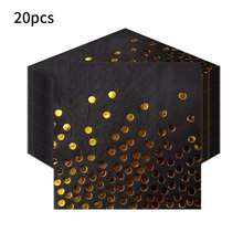 20-Piece Black & Gold Polka Dot Themed Disposable Tableware Set- Plates/Cups/Napkins, Luxury Party Supplies For Wedding Reception, Elegant Dinners & Anniversary Celebrations
