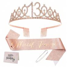 4pcs/Set Birthday Decorations For Girls Aged 5, 10, 13, 15, 18, 30 Years Old, Including Birthday Sash, Crown/Headpiece, Greeting Card, Rose Gold Teenage Girl Gift, Suitable For 5, 10, 13, 15, 18, 30 Years Old Birthday Decor - Rose Gold - View 7