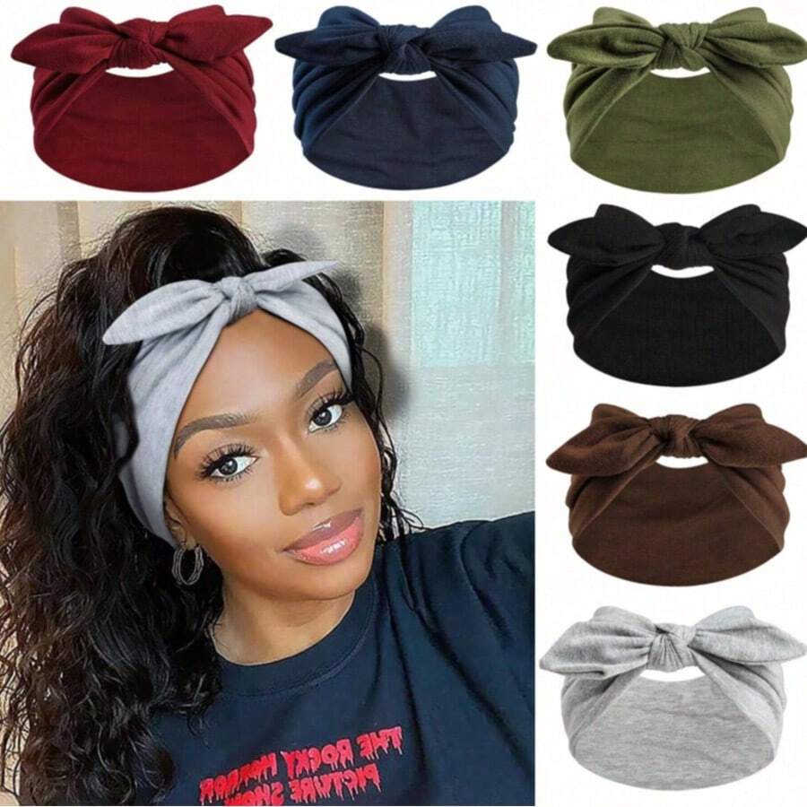 1/2 Paquetes Nuevos Diademas elásticas con lazo y estampado de pañuelo paisley o unicolor, accesorios para el cabello de mujer para yoga, banda para el sudor, diademas para otoño/invierno, pañuelos elegantes, pañuelos suaves de moda para la cabeza - Multicolor - Ver 1