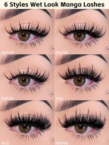 MKHLINA Wet Look Manga Lashes,Handmade Faux Mink Luxury False Eyelashes,Fluffy Wispy And Soft Fake Lashes Reusable,Makeup Extensions For Beginners-Friendly Strip Lashes - Black - View 3