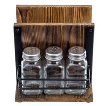 CYPNMyGift - Serviletero con 3 vidrio especieros incluye salero y pimentero incluye espacio para oros condimentos en madera maciza y tiene un diseño industrial con alambre en color negroFashion - 223616060 - Ver 8