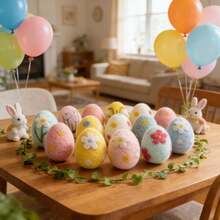 4pcs Handmade Wool Felt Easter Eggs - Colorful And Textured Eggs Decorated With Floral And Bunny Patterns, Handcrafted Ornaments Suitable For Tabletop Decor, Room Decoration, Craft Making, Easter Display, Party Decoration And Spring Home Decor - Multicolor - View 8