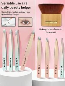 1/4/5件套精密镊子及清洁刷套装，新款渐变粉绿细尖专业睫毛嫁接镊子，二合一柔软除尘清洁刷，创意文具彩色DIY不锈钢镊子，适用于美甲、贴纸等，居家必备，操作简便，适合初学者，便携旅行，是送给朋友、家人、女友、情人节、母亲节的绝佳礼物。 - 彩色 - 查看 1