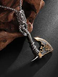 1pc Retro Domineering Nordic Rune Viking Ax Pendant Necklace For Men And Women Fashion Amulet Jewelry Gift - Fashion - View 3